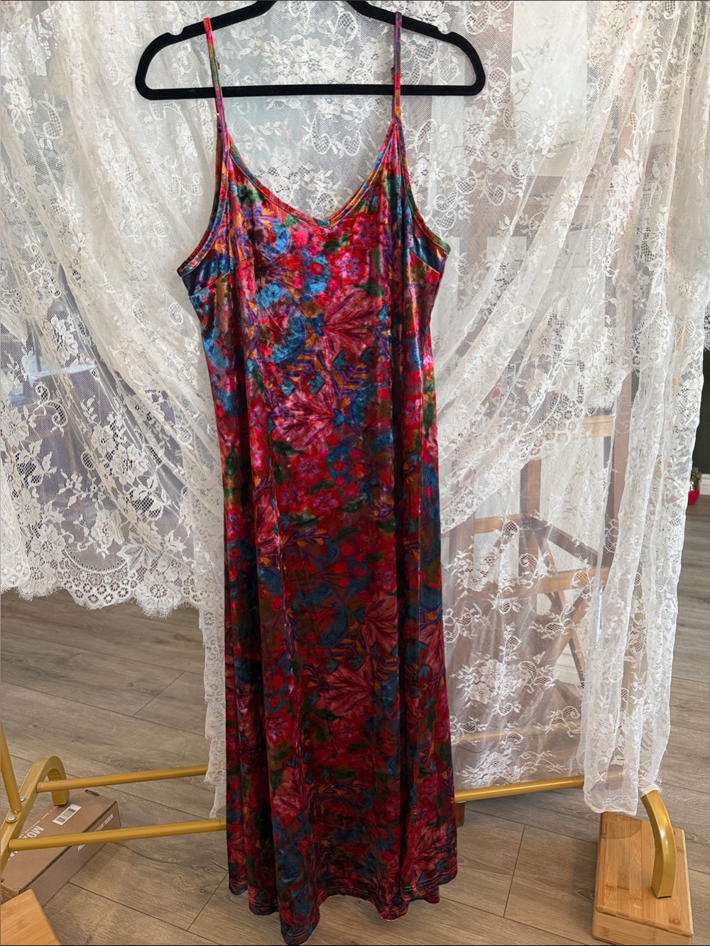 NATURAL LIFE Multicolor Floral Maxi Slip Dress with Pink & Blue Accents